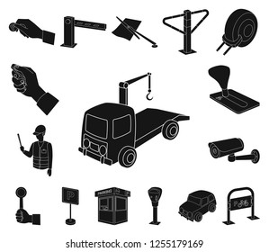 Parking for cars black icons in set collection for design. Equipment and service vector symbol stock web illustration.