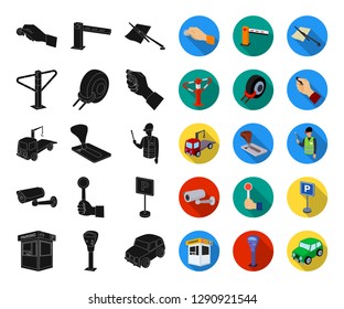 Parking for cars black,flat icons in set collection for design. Equipment and service vector symbol stock web illustration.
