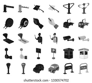 Parking for cars black,monochrome icons in set collection for design. Equipment and service vector symbol stock web illustration.