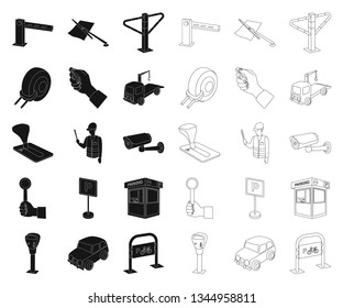 Parking for cars black,outline icons in set collection for design. Equipment and service vector symbol stock web illustration.