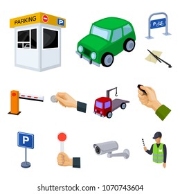 Parking for cars cartoon icons in set collection for design. Equipment and service vector symbol stock web illustration.