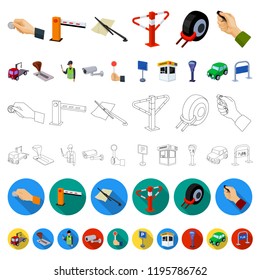 Parking for cars cartoon icons in set collection for design. Equipment and service vector symbol stock web illustration.