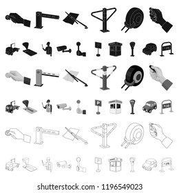 Parking for cars cartoon icons in set collection for design. Equipment and service vector symbol stock web illustration.