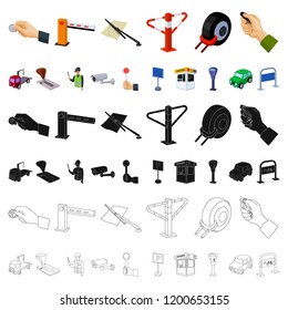 Parking for cars cartoon icons in set collection for design. Equipment and service vector symbol stock web illustration.
