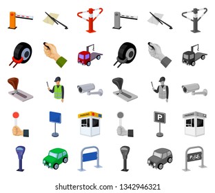 Parking for cars cartoon,mono icons in set collection for design. Equipment and service vector symbol stock web illustration.