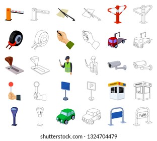 Parking for cars cartoon,outline icons in set collection for design. Equipment and service vector symbol stock web illustration.