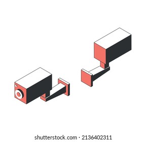 Parking cars isometric composition with isolated images of two cctv cameras on blank background vector illustration