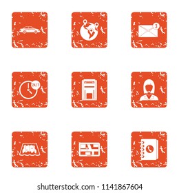 Parking centre icons set. Grunge set of 9 parking centre vector icons for web isolated on white background