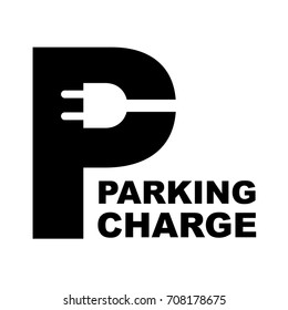 Parking charging car sign. Plug in letter P vector illustration. Original idea of classic road sign for clean environment cars. Standart square rounded corners for web and print design.