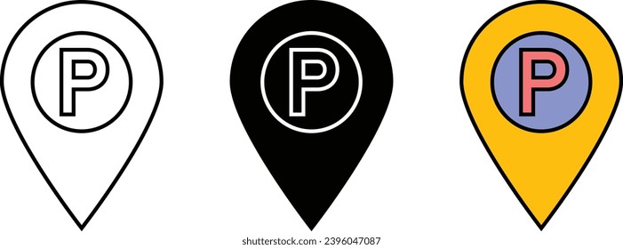 Parking check lined, isolated and colored icon collection. Vector illustration