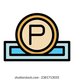 Parking coin icon outline vector. Car traffic. Vehicle zone color flat