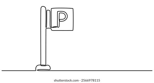 parking continuous line one drawing pro vector illustration, Parking icon one minimal. Drawing of a car parking sign contour black line vector. Outline parking line pro illustration.