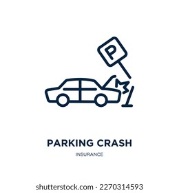 parking crash icon from insurance collection. Thin linear parking crash, parking, auto outline icon isolated on white background. Line vector parking crash sign, symbol for web and mobile