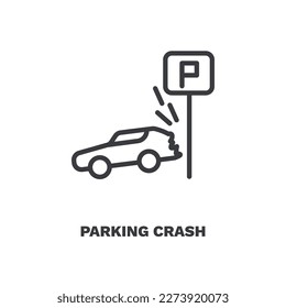 parking crash icon. Thin line parking crash icon from Insurance and Coverage collection. Outline vector isolated on white background. Editable parking crash symbol can be used web and mobile