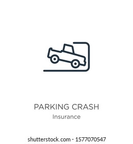 Parking crash icon. Thin linear parking crash outline icon isolated on white background from insurance collection. Line vector sign, symbol for web and mobile