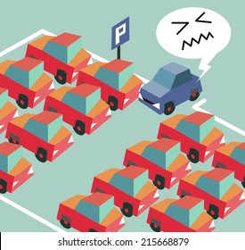 Parking crisis is a common problem. Flat vector illustration