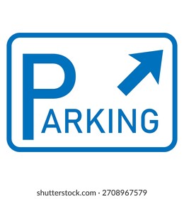 Parking Direction Sign with Blue Arrow – Parking Guidance Icon on White Background