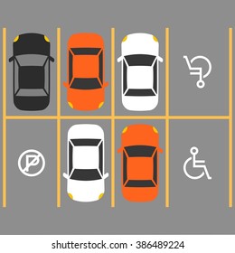 parking lot with disabled sign, flat design