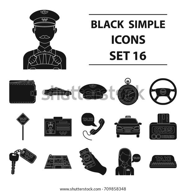 Parking, dispatcher, taxi driver are all for taxi\
service. Taxi set collection icons in black style vector symbol\
stock illustration\
web.