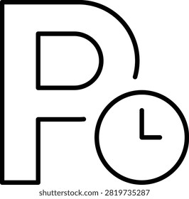 Parking Duration Outline Icon, Time Period Meter Fee