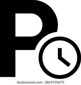 Parking Duration Solid Icon, Time Limit Meter Restriction Permit