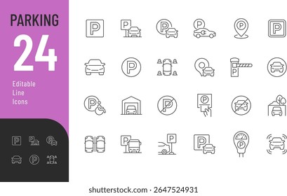 
Parking Editable Icons set. Vector illustration in modern thin line style of vehicle related icons: parking area, parking meter, location, and more. Isolated on transparent background.
