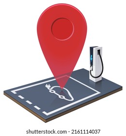 Parking lot with an electric vehicle charging station and a map position marker (cut out)