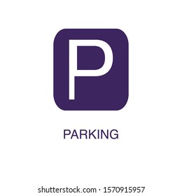 Parking element in flat simple style on white background. Parking icon, with text name concept template