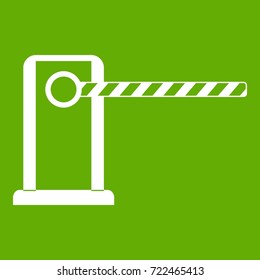 Parking entrance icon white isolated on green background. Vector illustration