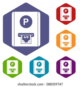 Parking fee icons set rhombus in different colors isolated on white background