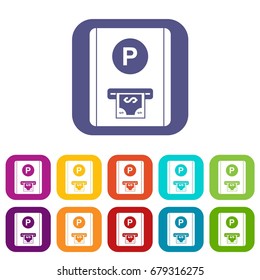 Parking fee icons set vector illustration in flat style In colors red, blue, green and other