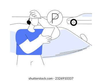 Parking fine abstract concept vector illustration. Sad man holds parking fine ticket, personal transport owner trouble, car driver getting punishment for violations abstract metaphor.