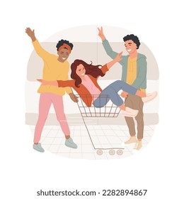 Parking lot fun isolated cartoon vector illustration  Hanging out in supermarket  leisure time together  friends meeting  teenagers communication  playing and cart  enjoy life vector cartoon 