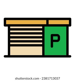 Parkgarage Symbol Umriss-Vektorgrafik. Automobil. Flächenfarbe