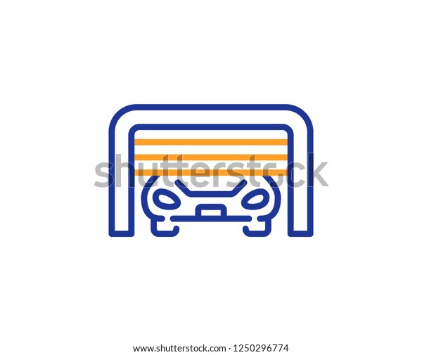 Parking garage line icon. Auto park sign.\
Car place symbol. Colorful outline concept. Blue and orange thin\
line color icon. Parking garage\
Vector