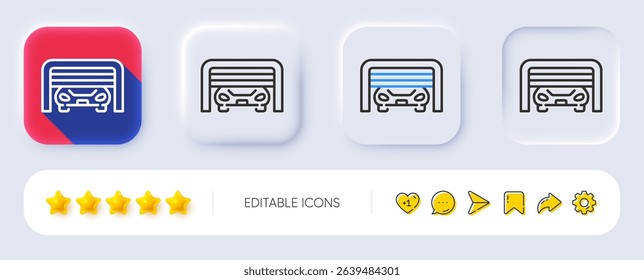 Parking garage line icon. Neumorphic, Flat shadow, 3d buttons. Auto park sign. Car place symbol. Line parking garage icon. Social media icons. Vector