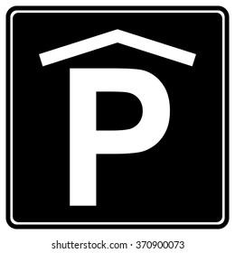 Parking garage sign, black and white vector illustration.