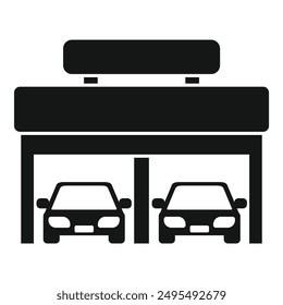 Parking garage with two cars parked inside, representing urban infrastructure and transportation