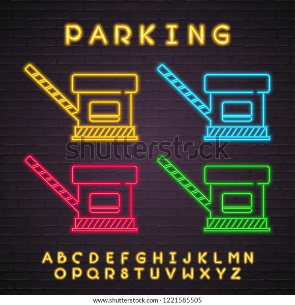 Parking Gate Icons Set Different Color\
Version Neon Light Glowing Vector\
Illustration