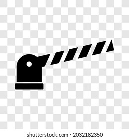 Parking lot gate opening icon. Black road barrier logo isolated on transparent background. Vector illustration.