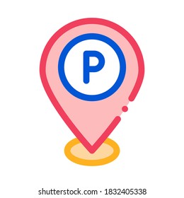 Vector de iconos de geolocalización de estacionamiento. Signo de geolocalización de estacionamiento de esquema. Ilustración de símbolo de contorno aislado