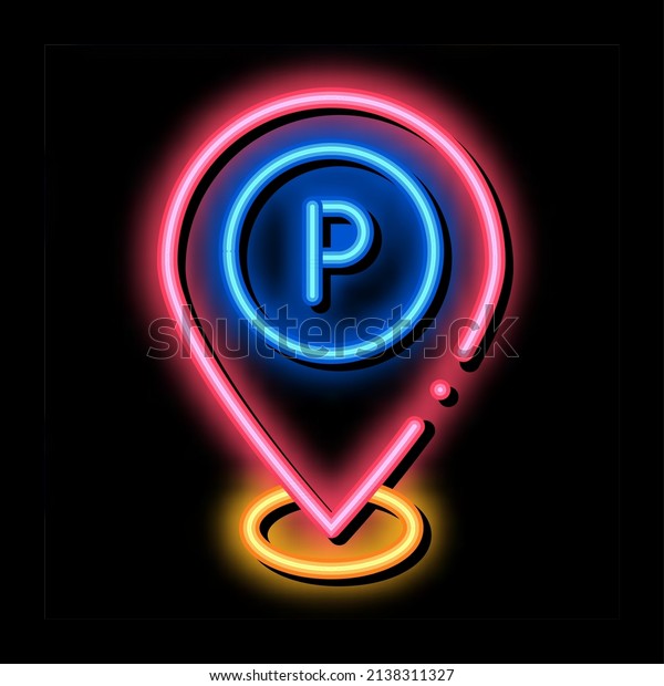Parking\
Geolocation neon light sign vector. Glowing bright icon Parking\
Geolocation sign. transparent symbol\
illustration
