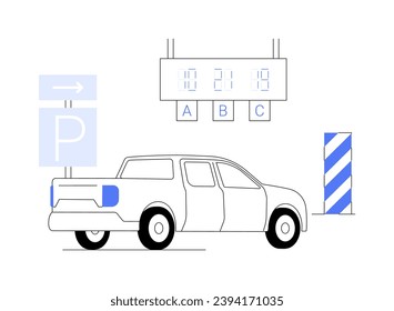 Ilustración de vectores de concepto abstracto del sistema de guía de estacionamiento. Gran número de coches en el aparcamiento subterráneo siguiendo el sistema de guía, transporte personal, lugares gratuitos disponibles metáfora abstracta.