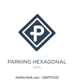 parking hexagonal icon vector on white background, parking hexagonal trendy filled icons from Signs collection, parking hexagonal vector illustration
