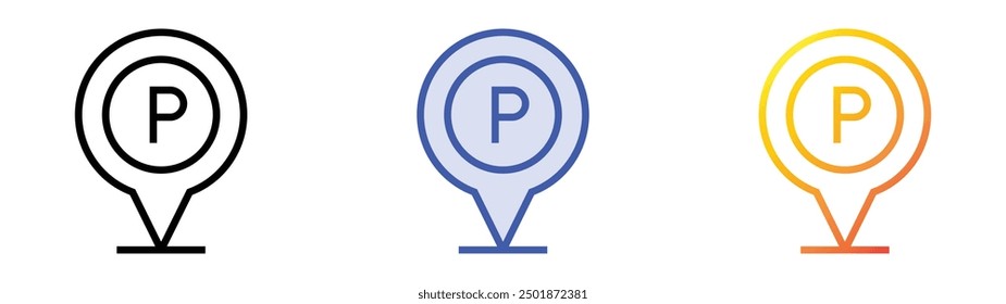 Icono de estacionamiento. Lineal, relleno azul y diseño de estilo degradado aislado sobre fondo blanco
