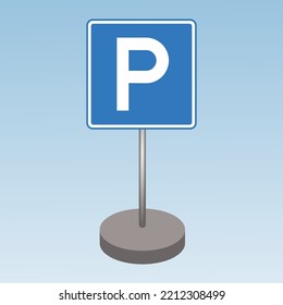 Parking icon on light blue background or traffic sign on blue background..