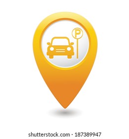 Parking icon on yellow map pointer.  Vector illustration