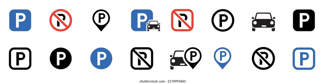 Parking icon set. Car Parking Icon. Parking and traffic signs isolated on white background. Map parking pointer. Vector illustration.