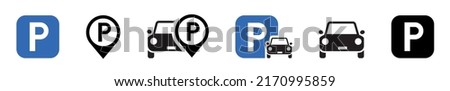 Parking icon set. Car Parking Icon. Parking and traffic signs isolated on white background. Map parking pointer. Vector illustration. Stockfoto © 