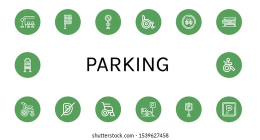 parking icon set. Collection of Bus stop, No parking, Wheelchair, Traffic sign, Deaf, Parking, Disabled icons